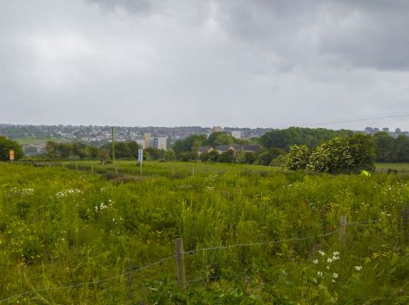 A panoramic view of the Tong Valley from near Black Carr Woods with Holmewood in the background