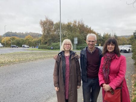 Craven Ward councillors stood with the busy roundabout at Steeton and Silsden roundabout in the background.